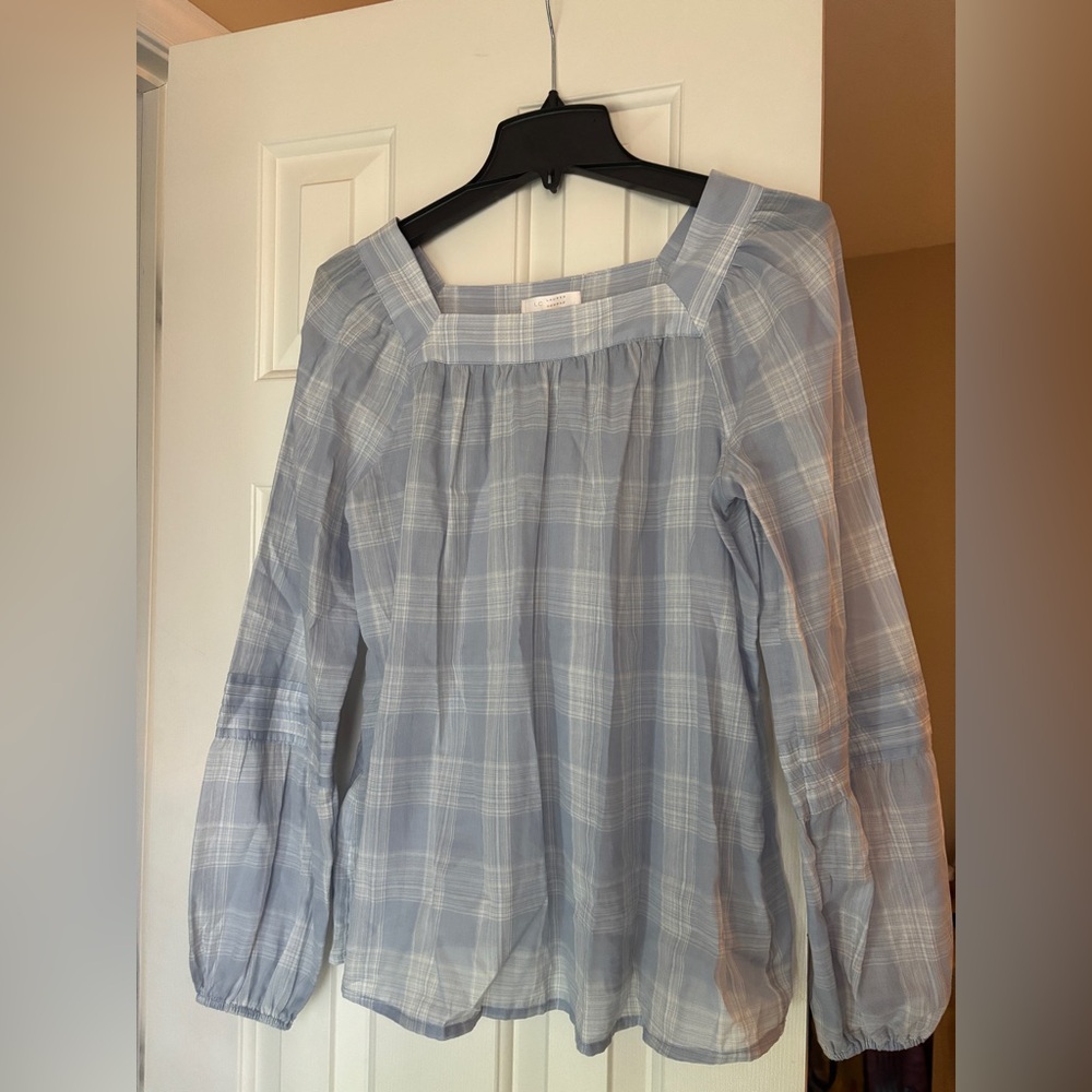 LC Lauren Conrad Blue Plaid Blouse